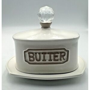 THL brand butter dish small crystal lid handle
